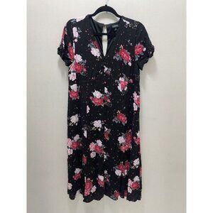 Torrid Midi Challis Black Floral Button Front Dress Size 0 EUC‎